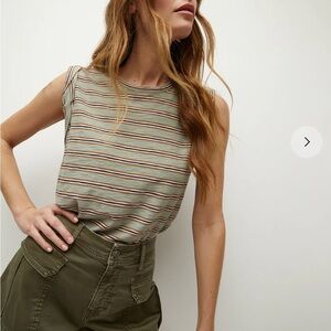 Veronica Beard, Drew Striped Tee, Size L, Color Sage Multi, Never Worn